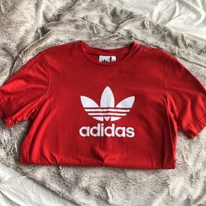 Men Red Adidas Trefoil shirt